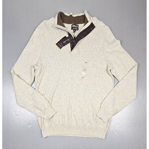 Tasso Elba‎ Pullover Qt. Zip Sweater Mens Med. Sesame Heather Supima Cotton. NWT